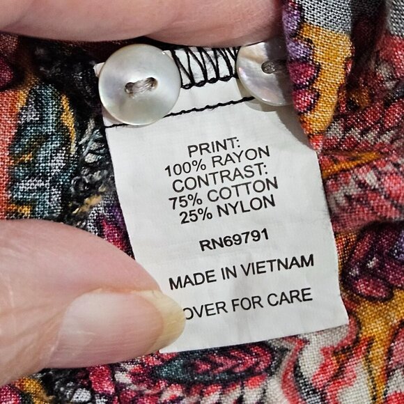 Figueroa & Flower Boho Top P Large Multi Color Floral 3/4 Puff Sleeve Lace Back - Picture 8 of 9